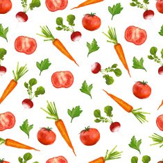 Seamless pattern with radishes carrots and tomatoes Watercolor style vector