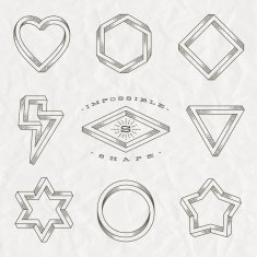 Set of impossible shapes on a crumpled paper background