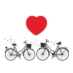 black bike and red heart on white background Vector N2