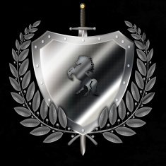 Medieval silver shield with sword and horse laurel branchs