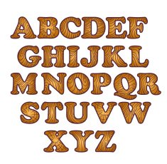 Vector alphabet font with texture of dark wood