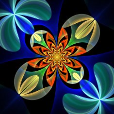 Diagonal symmetrical pattern of the flower petals Blue and orange