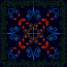 carpet with colored flowers and leaves on dark green background N2