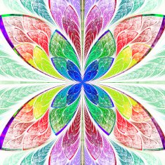 Symmetrical multicolor fractal flower in stained glass style N3