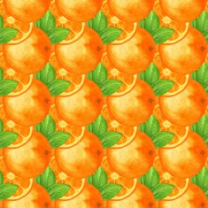 Watercolor seamless pattern with oranges and leafs