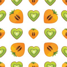 Seamless pattern of kiwi persimmon in Heart N2