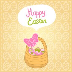 Happy Easter background with cartoon cute basket and eggs N2