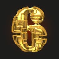 vector golden letter 6 N4