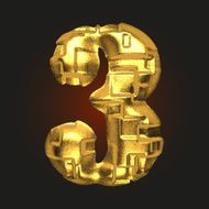 vector golden letter 3 N3