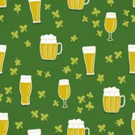 Seamless pattern with clover and beer for St Patrick&#039;s Day N2