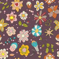 Seamless plant texture of futuristic fantastic flowers twigs and leaves