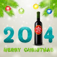 Christmas background bottle of wine and balls