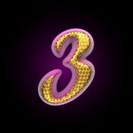 vector golden and pink letter 3