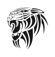 Black silhouette of tiger on a white background