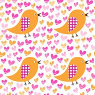 Seamless pattern with birds and hearts