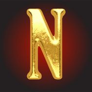 Vector golden letter n on red