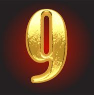 Vector golden letter 9 on red