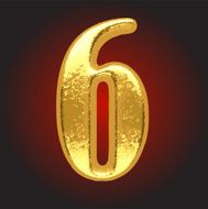 Vector golden letter 6 on red