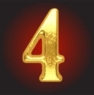 Vector golden letter 4 on red