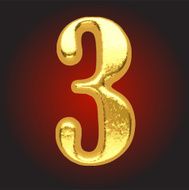 Vector golden letter 3 on red