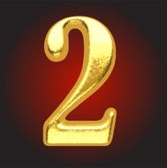 Vector golden letter 2 on red