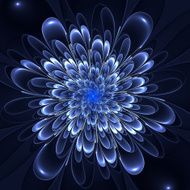 Beautiful lush blue flower on black background Computer generat N2