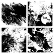 setset of monochrome grunge template with flowers