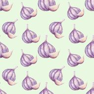 Watercolor seamless pattern with garlic