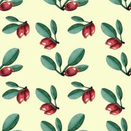 Watercolor seamless pattern with berries and leaves