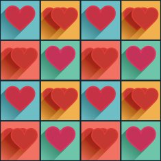 Seamless pattern with flat long shadow hearts N2