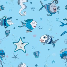 seamless texture with abstract fish and sea world