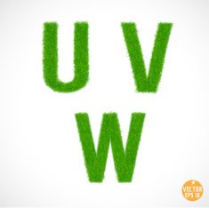 U V W uppercase with grass textured vector illustration N2