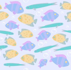 Seamless fishes pattern in pale purple green and beige colors N2