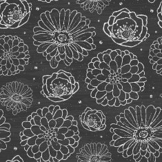 Chalk flowers blackboard seamless pattern background