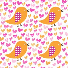 Seamless pattern with birds and hearts