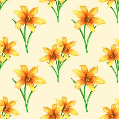 Watercolor seamless pattern with orange lily flowers