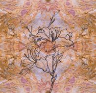 Chinese painting with paper texture--line drawing flower N5