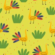 Bright pattern with colorful peacocks Vector seamless