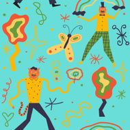 Funny cats conjure incredible color spells Vector seamless background