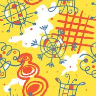 Bright cheerful vector seamless background with whimsical shapes
