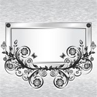 grunge metal background with frame and flower ornament