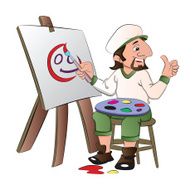 Artist gesturing thumbs up while painting face
