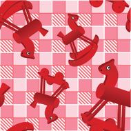 seamless pattern with toys red horses on checked pink background