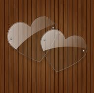 Vector two glass hearts over wooden background