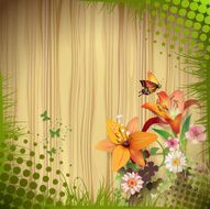 Wood background with lilies