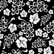Seamless grape and leaf black ornament 281