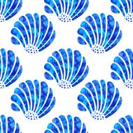 Seamless pattern with watercolor sea shells
