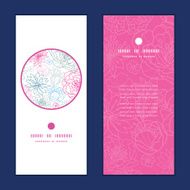 Vector gray and pink lineart florals vertical round frame pattern N3