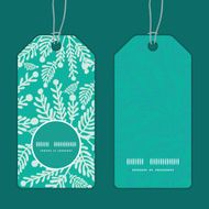 Vector emerald green plants vertical round frame pattern tags set N2