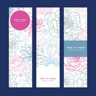 Vector gray and pink lineart florals vertical banners set pattern